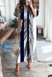 Stripe Fashion Print Patchwork V Neck Straight Dresses