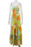 Colour Sexy Print Patchwork Backless Strapless A Line Dresses