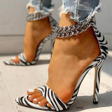Модные повседневные лоскутные туфли Zebra с цепочками и заостренными дверными туфлями