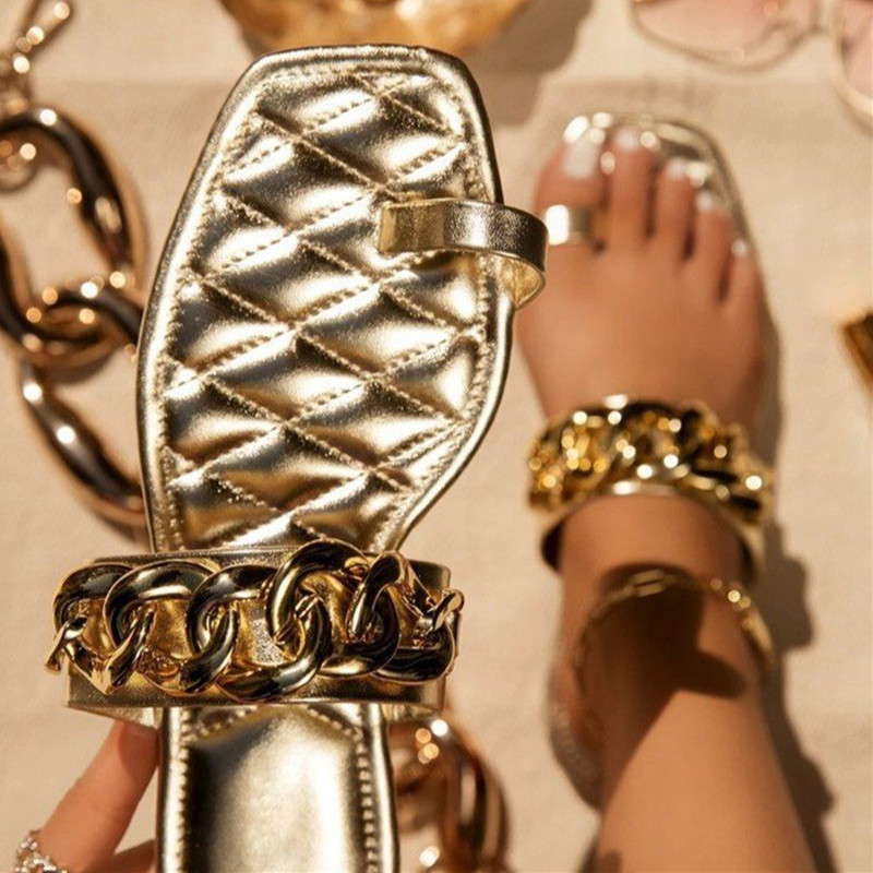 

Gold Fashion Casual Split Joint Chains Comfortable Slippers