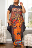 Multicolor Fashion Casual Print Basic O-Ausschnitt Kurzarm Kleid Plus Size Kleider