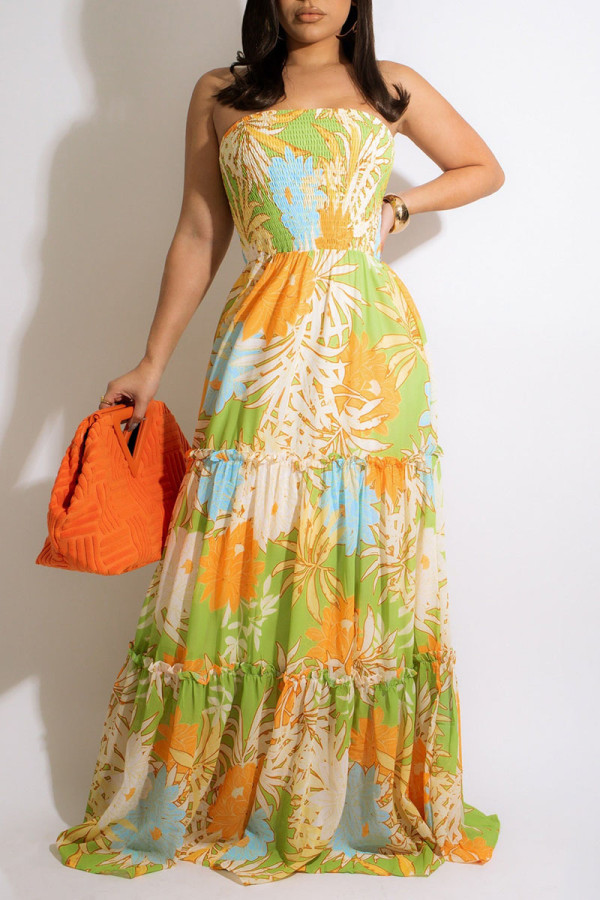 Kleur sexy print patchwork rugloze strapless A-lijn jurken