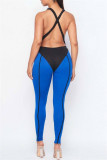 Blue Sexy Casual Sportswear Solid Patchwork Backless U Neck Skinny Jumpsuits