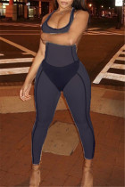 Черная сексуальная повседневная спортивная одежда, однотонные лоскутные узкие комбинезоны с открытой спиной и U-образным вырезом