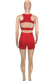 Red Fashion Casual Solid Patchwork Backless U Neck Sleeveless Two Pieces