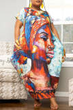 Robe de grande taille à manches courtes et col rond à imprimé décontracté multicolore