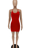 Rose Rouge Sexy Solide Patchwork Spaghetti Strap Robes Jupe Crayon