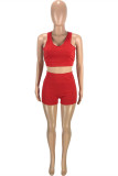 Red Fashion Casual Solid Patchwork Backless U Neck Sleeveless Two Pieces