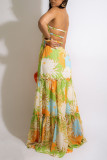 Kleur sexy print patchwork rugloze strapless A-lijn jurken