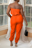 Orangefarbener, legerer, einfarbiger, trägerloser, normaler Jumpsuit mit Patchwork-Muster
