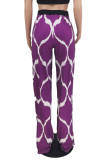 Purple Fashion Casual Print Basic Regular High Waist Trousers