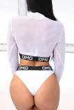 White Fashion Sexy Letter Patchwork Hollowed Out See-through Swimwears Three-piece Set (With Paddings)