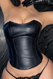 Black Sexy Solid Patchwork Strapless Tops