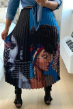 Multicolor Fashion Casual Print Fold Regular High Waist Pleated Skirt