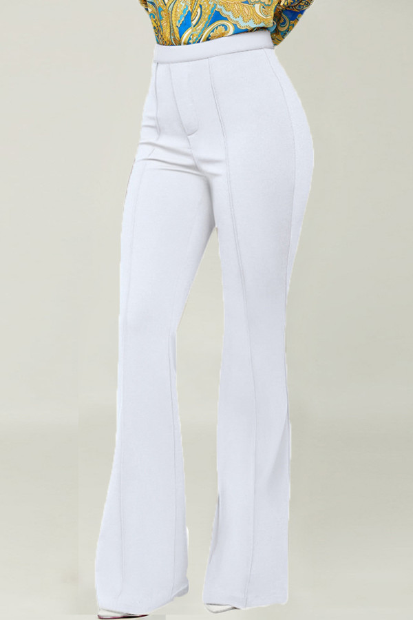 Witte mode casual effen basic normale hoge taille broek