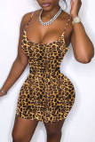 Leopardtryck Mode Sexigt Print Leopard Backless Spaghetti Strap Ärmlös klänning