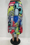 Gele mode casual print vouw normale hoge taille geplooide rok