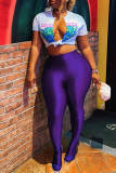 Pantalones lápiz de cintura alta flacos básicos sólidos casuales de moda púrpura