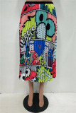 Multicolor Mode Casual Print Vik Vanlig hög midja plisserad kjol