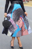 Multicolor Mode Casual Print Vik Vanlig hög midja plisserad kjol