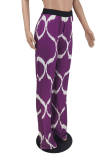 Purple Fashion Casual Print Basic Regular High Waist Trousers