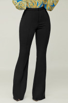 Zwarte mode casual effen basic normale hoge taille broek