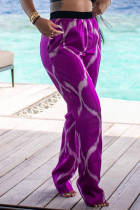 Фиолетовые модные повседневные базовые брюки с высокой талией и принтом