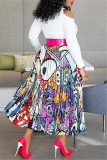 Многоцветная модная повседневная плиссированная юбка с высокой талией и принтом