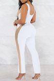 Witte sexy stevige patchwork skinny jumpsuits met O-hals