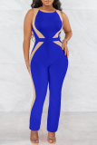 Farbe Blau Sexy Solid Patchwork O Neck Skinny Jumpsuits
