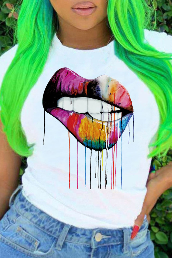 Kleur Mode Casual Print T-shirts met O-hals