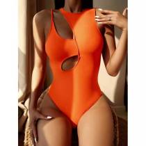 Оранжевый модный сексуальный однотонный купальник в стиле пэчворк (с прокладками)