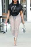 Pink Sexy Solid Patchwork See-through High Waist Pencil Patchwork Bottoms
