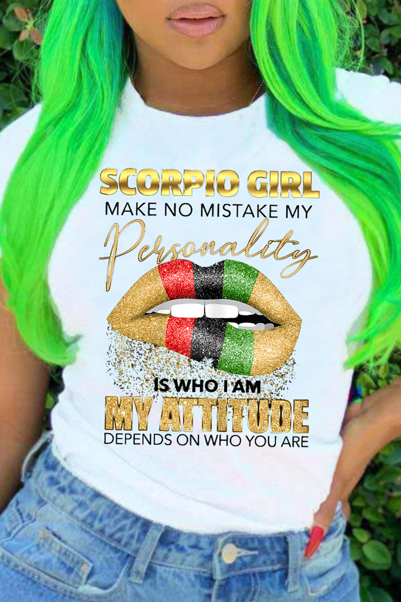 Gold Fashion Casual Print Basic O Neck T-Shirts