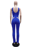 Color Blue Sexy Solid Patchwork O Neck Skinny Jumpsuits