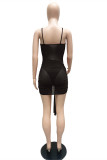 White Fashion Sexy Solid Patchwork See-through Backless Spaghetti Strap Sleeveless Two Pieces