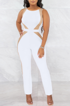Witte sexy stevige patchwork skinny jumpsuits met O-hals