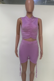Pink Sexy Solid Patchwork Halter Sleeveless Two Pieces