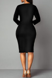 Vestidos de falda de un paso de cuello asimétrico con abertura de retazos de estampado elegante casual negro