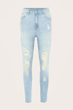 Baby Blue Fashion Casual Solid Ripped High Waist Skinny Denim Jeans