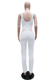 White Sexy Solid Patchwork O Neck Skinny Jumpsuits