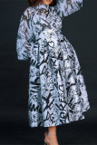 Noir Fashion Casual Print Patchwork Mandarin Collar A Robes de ligne