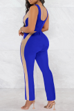 Farbe Blau Sexy Solid Patchwork O Neck Skinny Jumpsuits