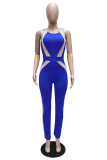 Color Blue Sexy Solid Patchwork O Neck Skinny Jumpsuits