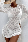 Witte mode Sexy effen uitgeholde doorschijnende badkleding bedekken