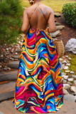 Multicolor Fashion Sexy Print Backless O-Neck Ärmelloses Kleid