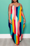 Colour Fashion Sexy Plus Size Casual Print Backless Spaghetti Strap Long Dress