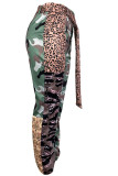 Pantaloni patchwork a matita dritti a vita alta con stampa casual verde militare