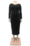 Black Sexy Casual Solid Basic V Neck Long Sleeve Plus Size Dresses
