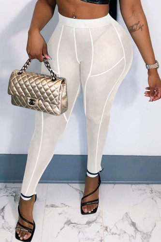 White Fashion Sexy Casual Solid See-through Skinny High Waist Pencil Trousers